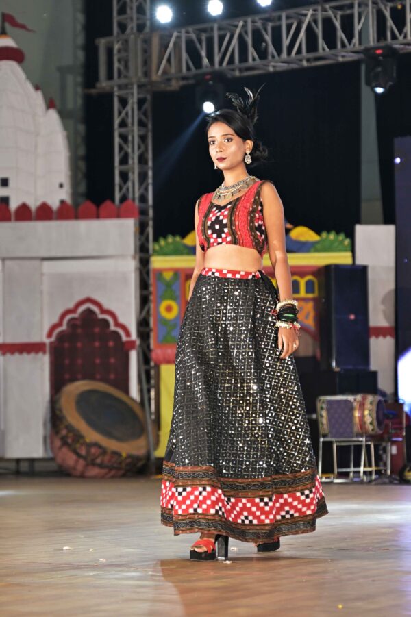 Black saptaper silk kaudi lehenga