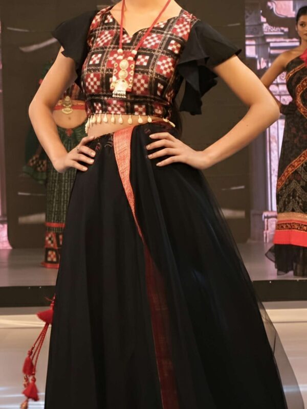 Black saptaper silk kaudi lehenga