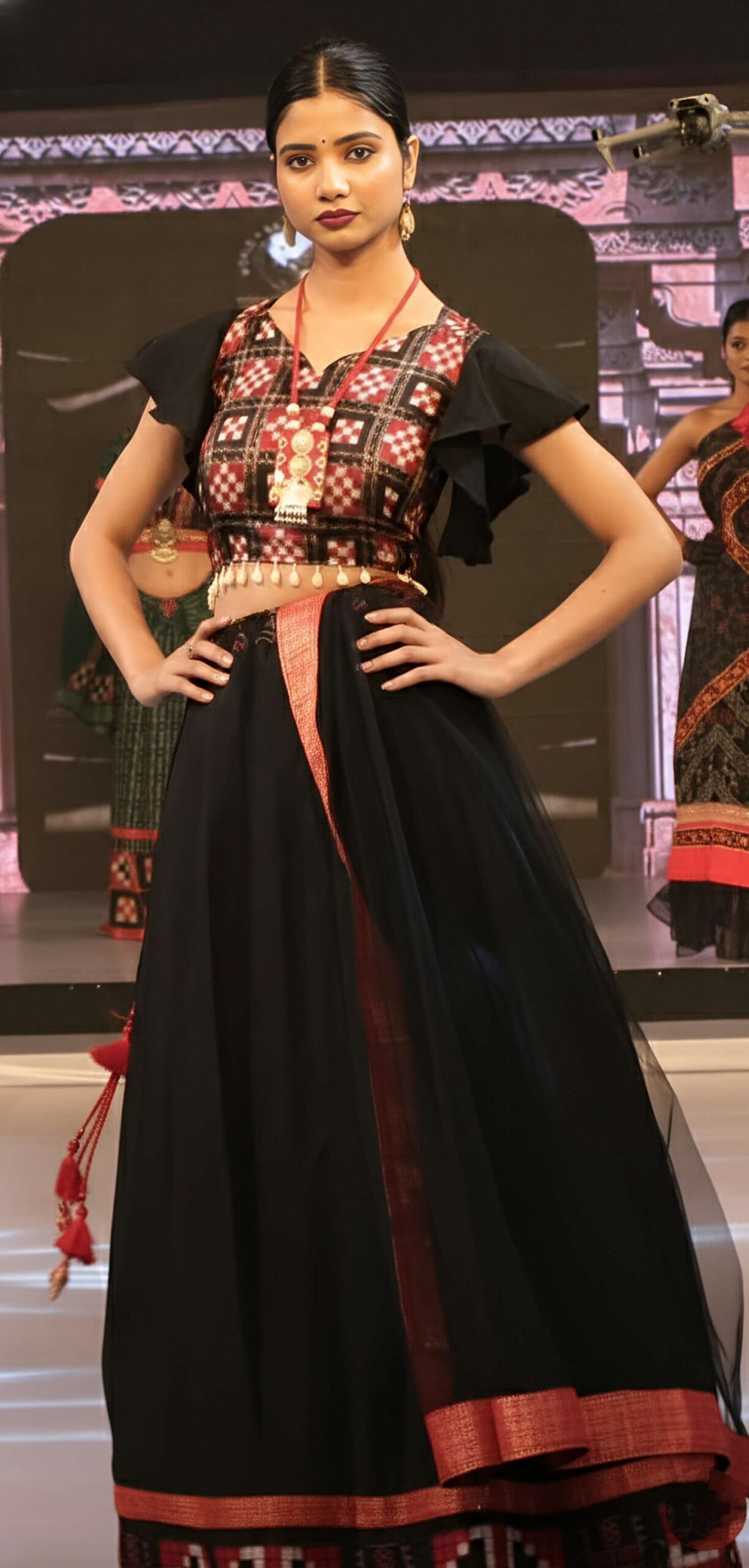Black saptaper silk kaudi lehenga