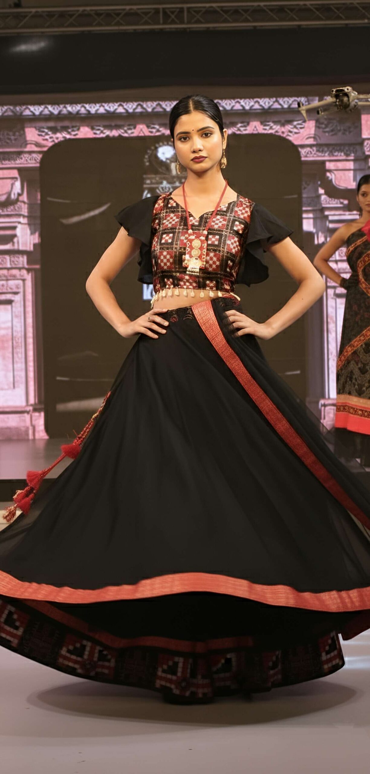 Black saptaper silk kaudi lehenga - Image 2