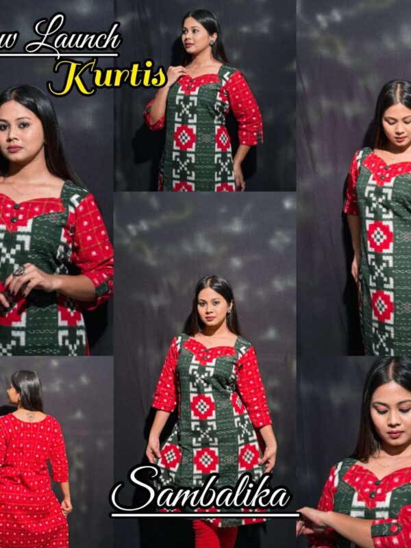 Handwoven designer red green saptapar kurti