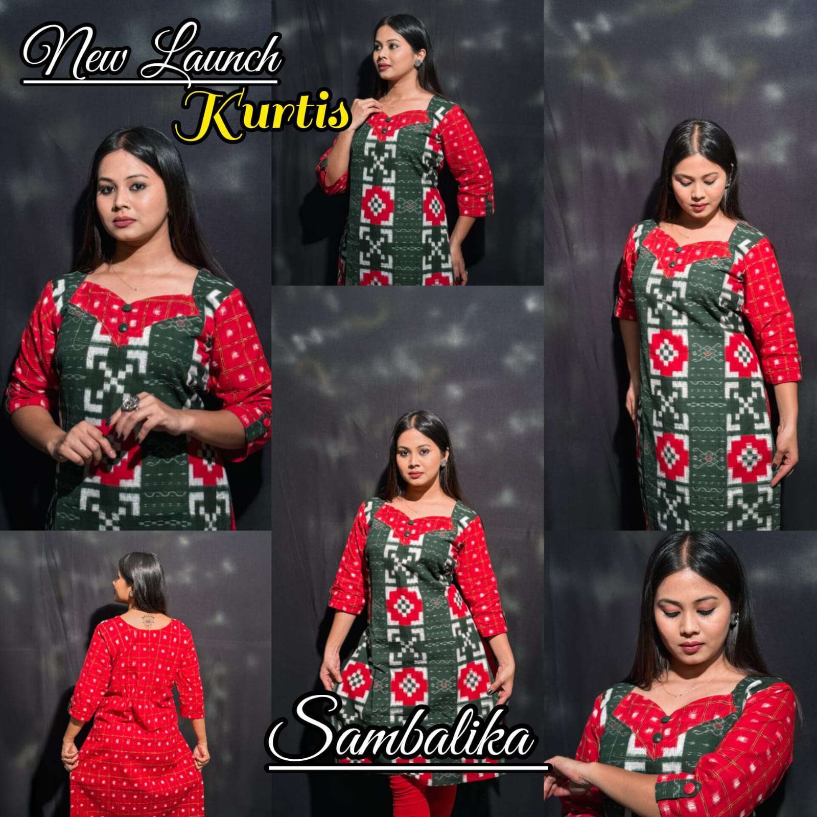 Handwoven designer red green saptapar kurti