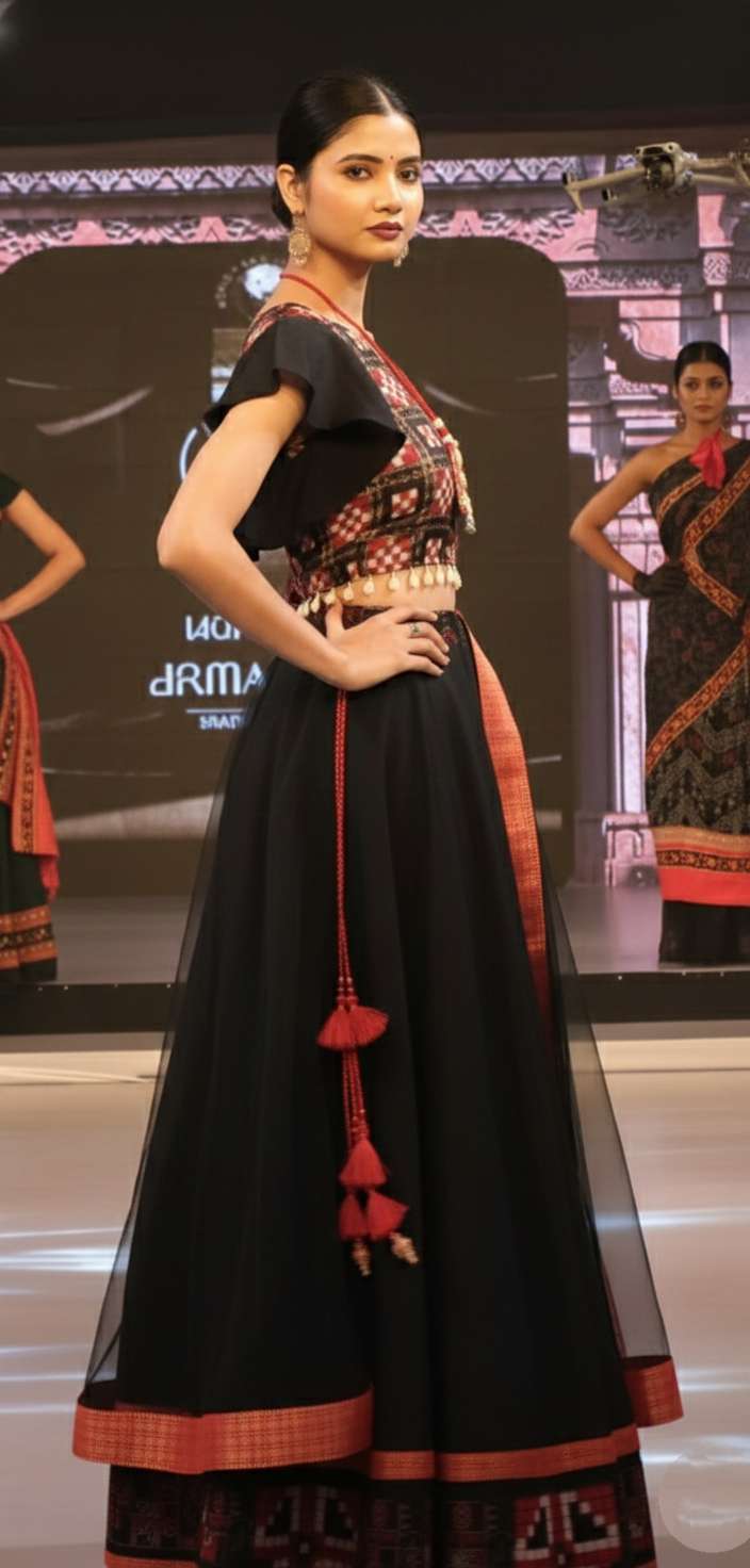 Black saptaper silk kaudi lehenga - Image 3