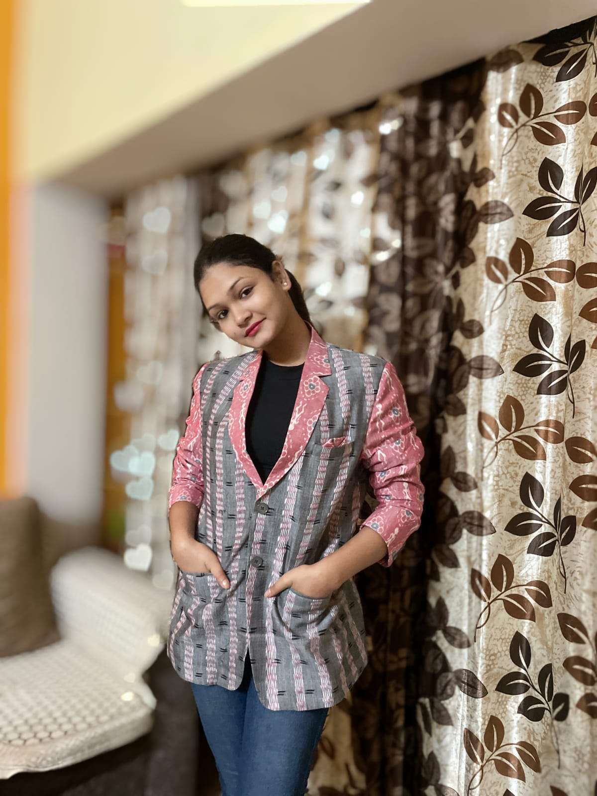 Pink Tribal grey Bandha combo (Women Blazer)