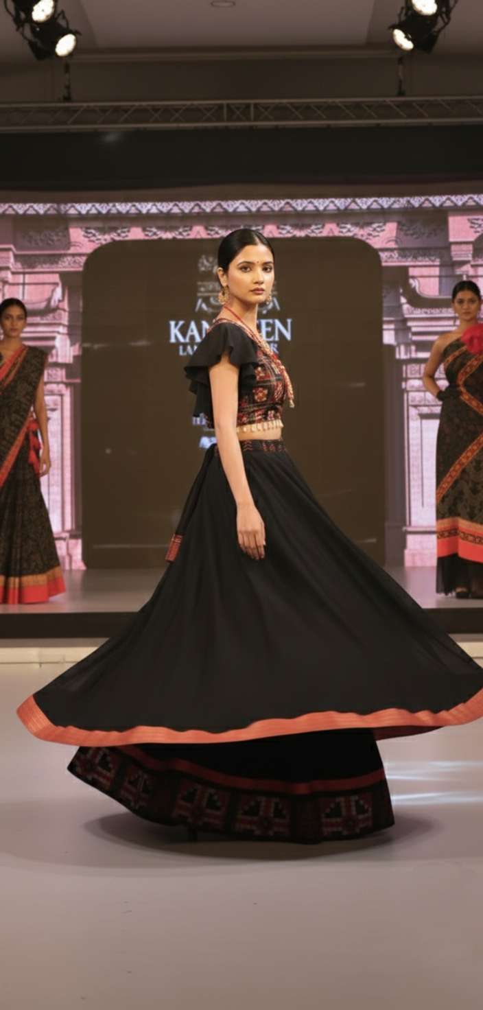 Black saptaper silk kaudi lehenga - Image 6