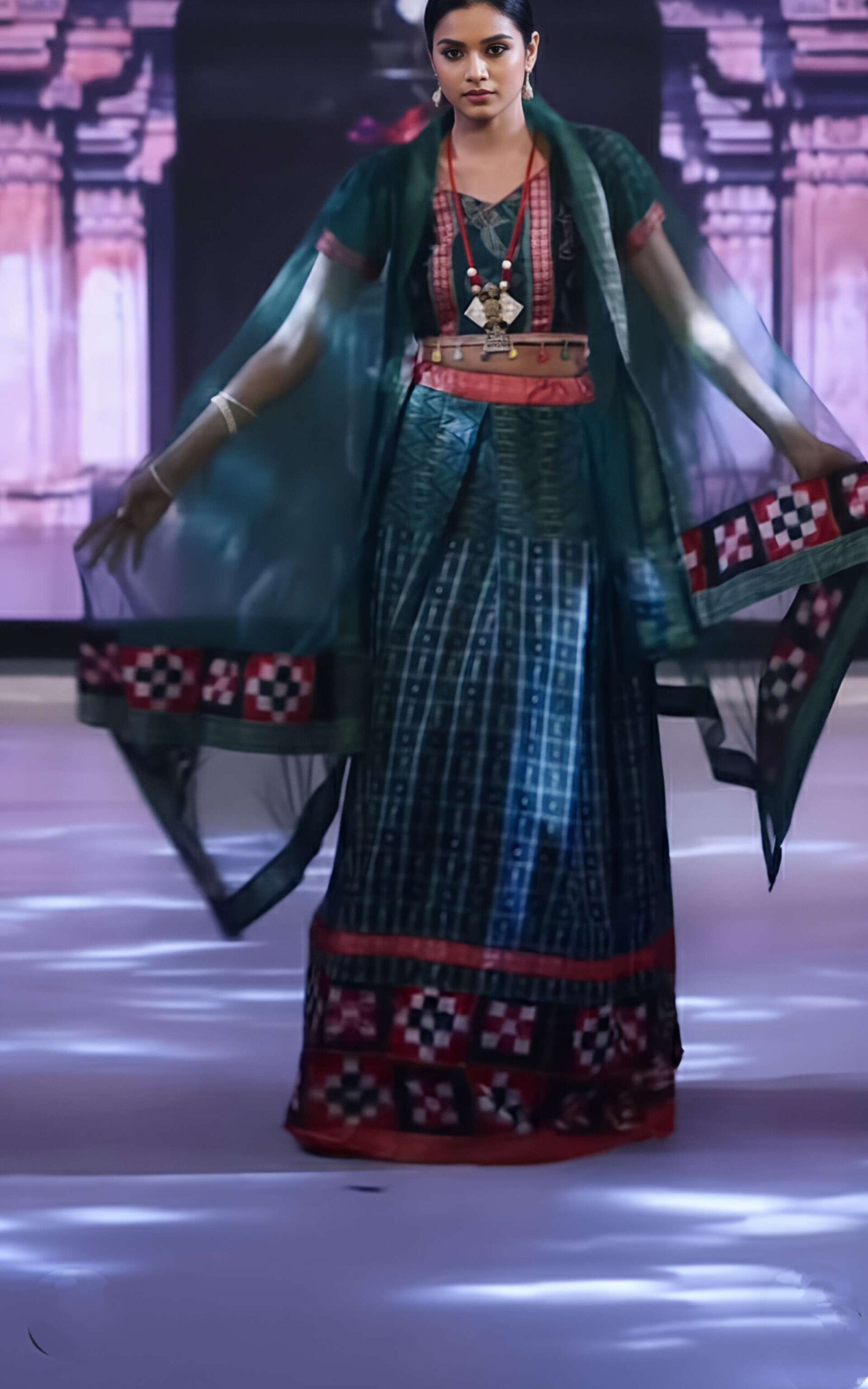 Green saptaper unique design lehenga