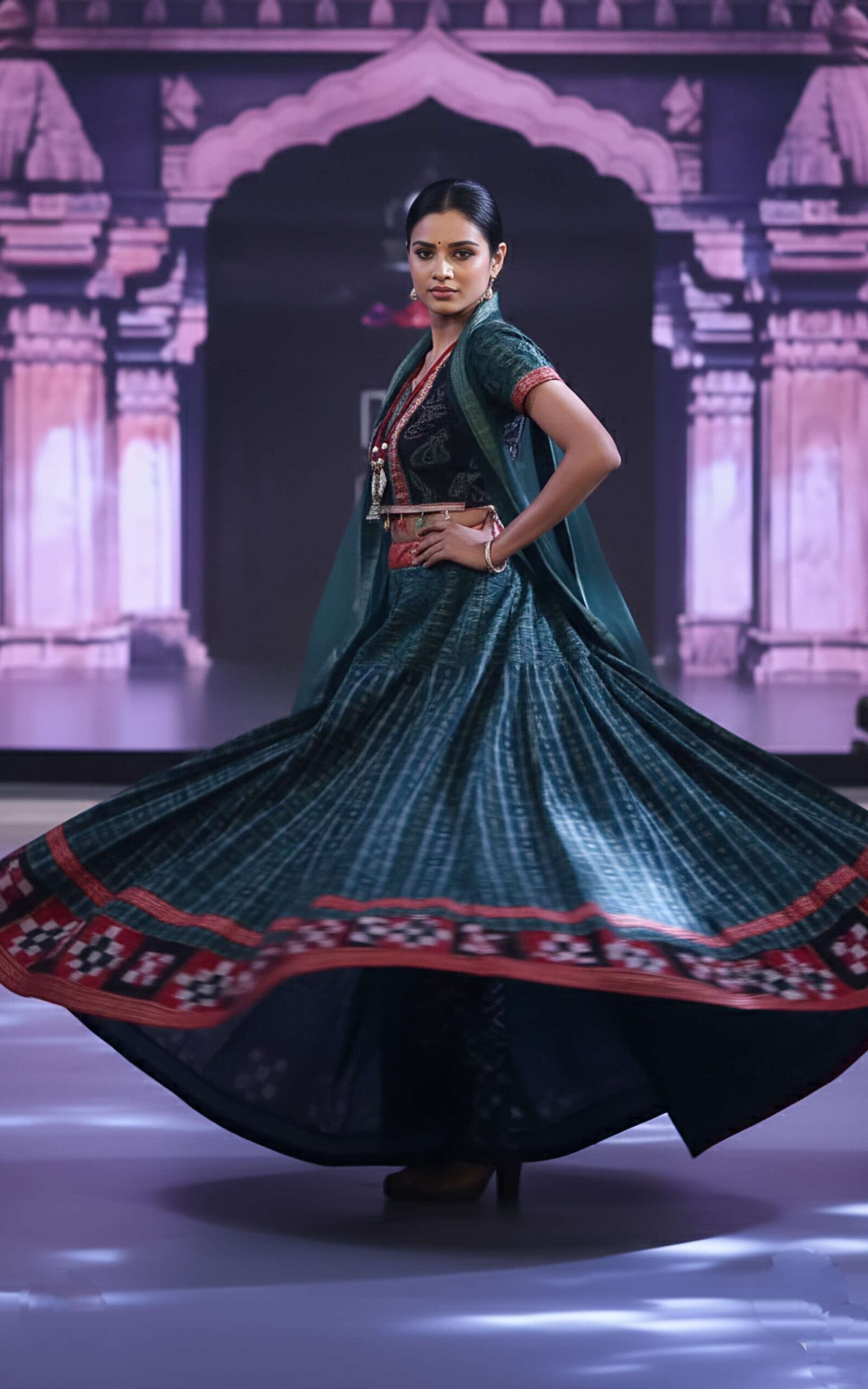 Green saptaper unique design lehenga - Image 2