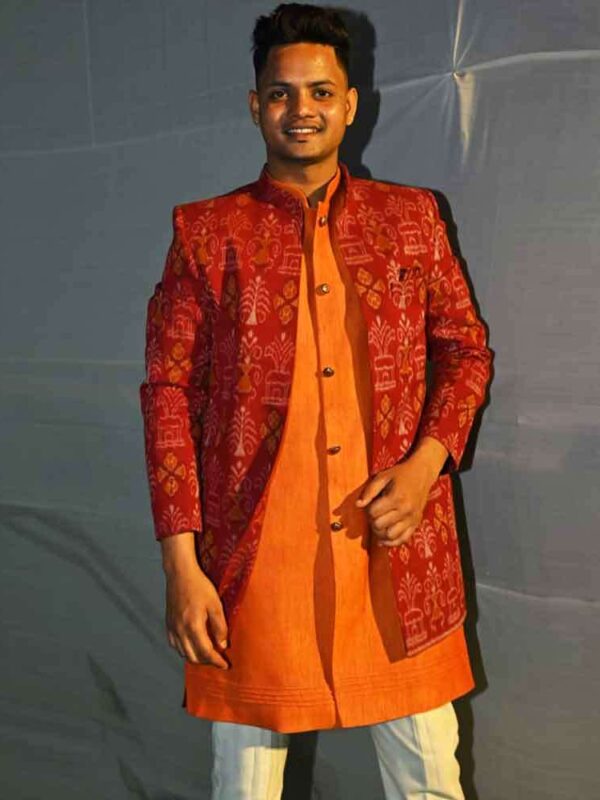 Saffron Tribal sherwani with inner halfsleeves jacket
