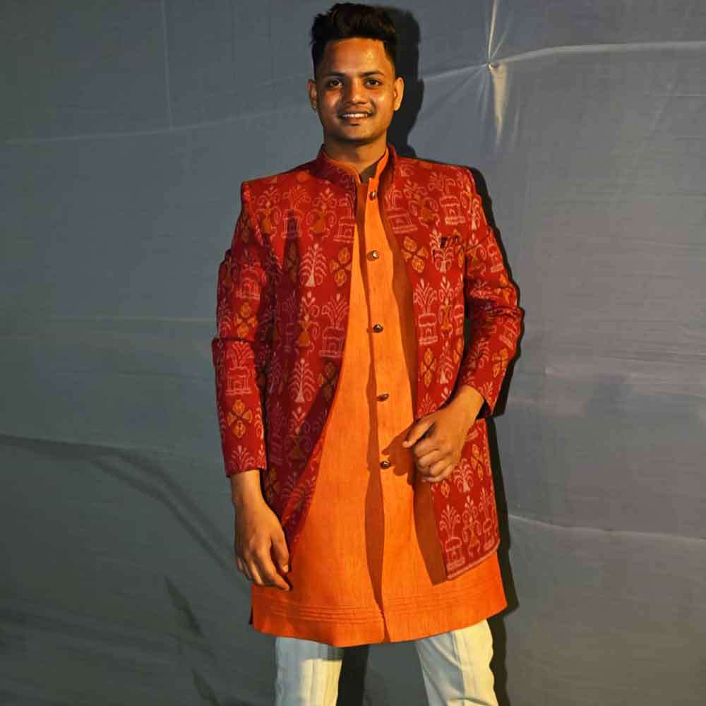Saffron Tribal sherwani with inner halfsleeves jacket