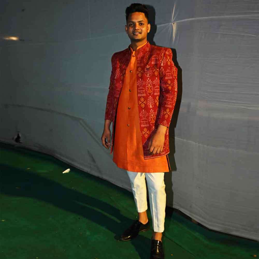 Saffron Tribal sherwani with inner halfsleeves jacket - Image 2