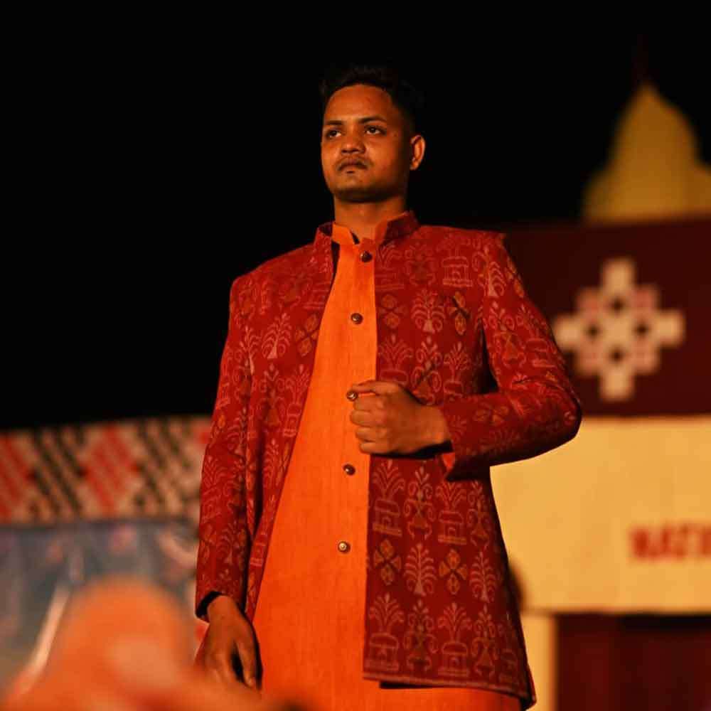 Saffron Tribal sherwani with inner halfsleeves jacket - Image 3